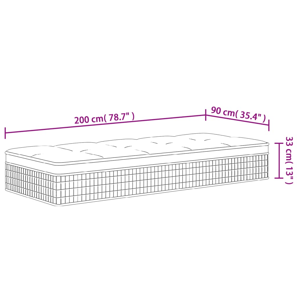 Pocket spring mattress medium firm 90x200 cm