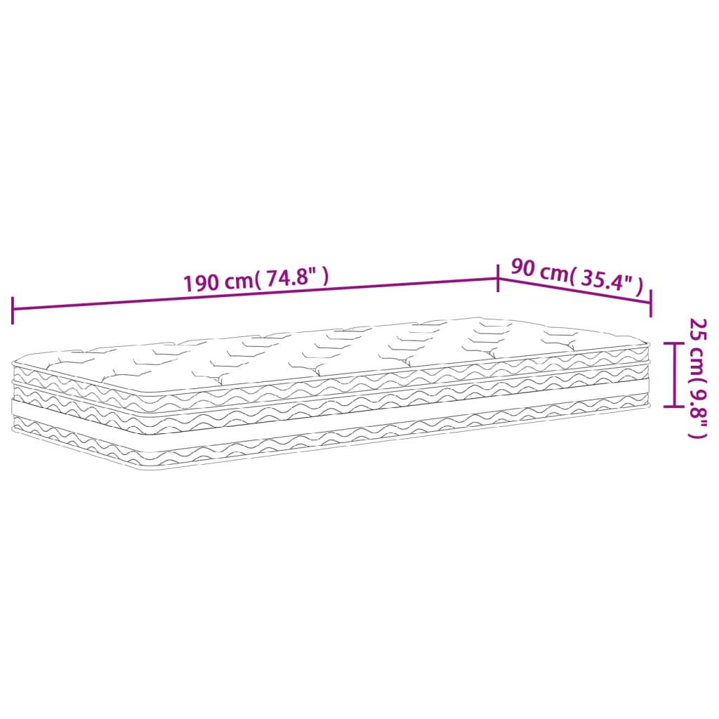 Pocket spring mattress medium 90x190 cm