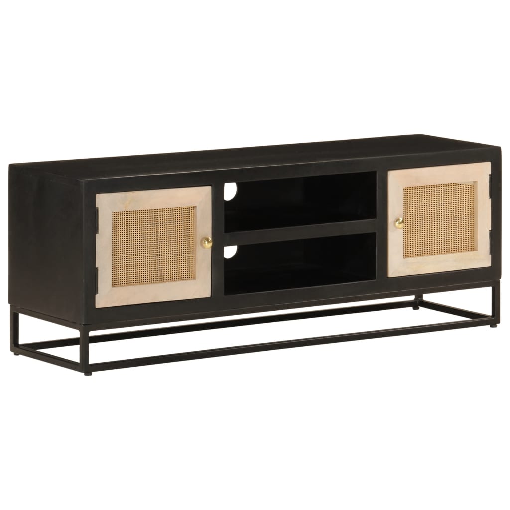 TV-Schrank Schwarz 110x30x40 cm Massivholz Mango und Eisen