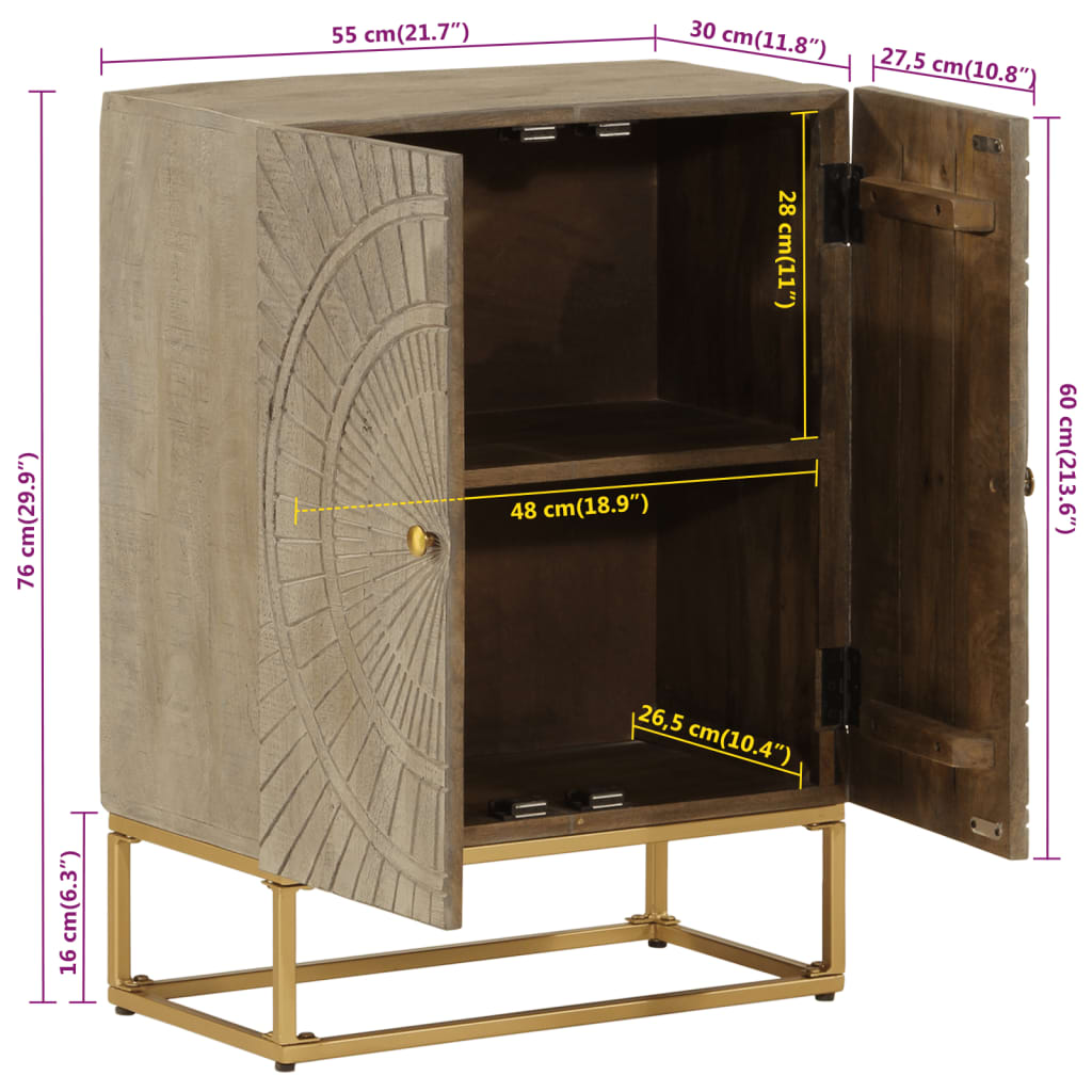 Sideboard 55x30x76 cm Massivholz Mango und Eisen