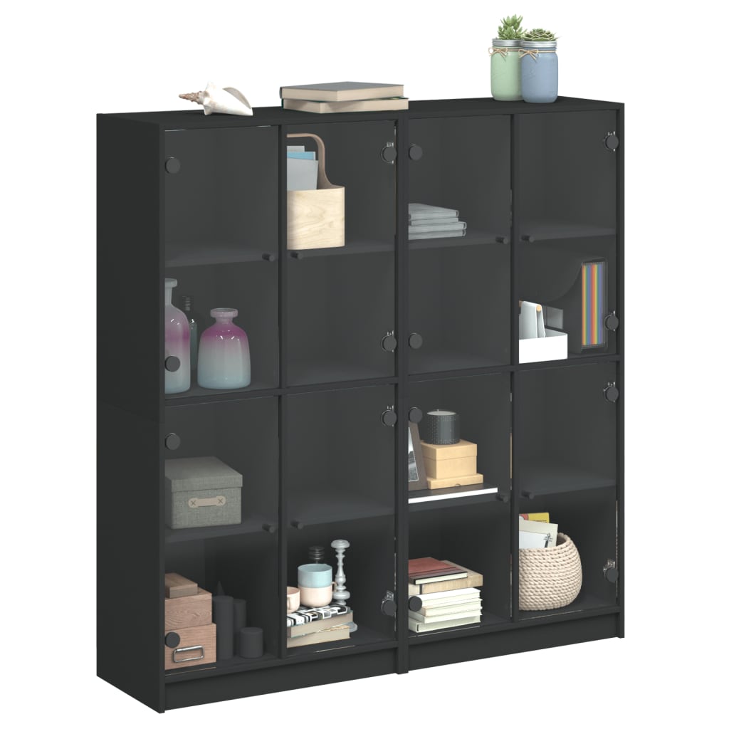 Bücherschrank mit Türen Schwarz 136x37x142 cm Holzwerkstoff