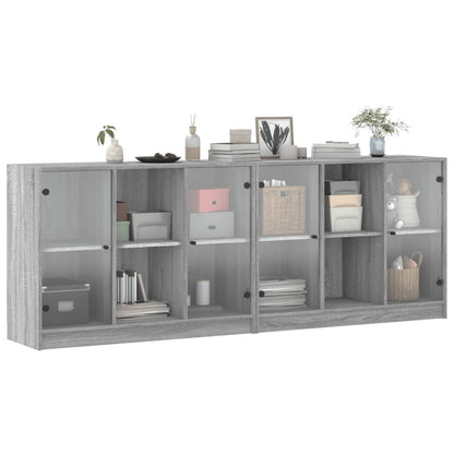 Bücherschrank mit Türen Grau Sonoma 204x37x75 cm Holzwerkstoff