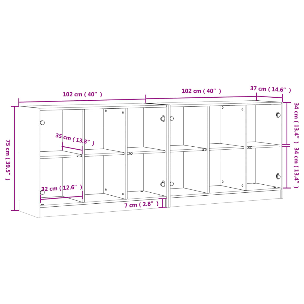 Bücherschrank mit Türen Grau Sonoma 204x37x75 cm Holzwerkstoff