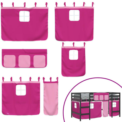 Kinderhochbett mit Vorhängen Rosa 90x190 cm Massivholz Kiefer