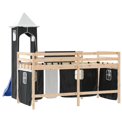 Kinderhochbett mit Turm Weiß & Schwarz 80x200 cm Kiefernholz