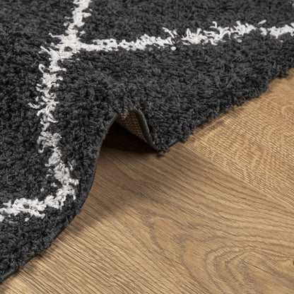 Teppich Shaggy Hochflor Modern Schwarz und Creme 240x340 cm