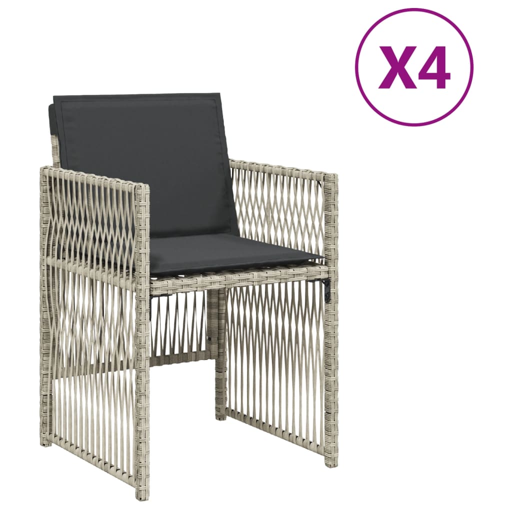 Gartenstühle mit Kissen 4 Stk. Hellgrau Poly Rattan