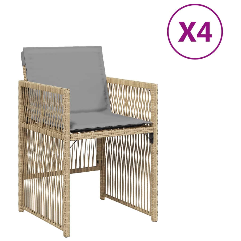 Gartenstühle mit Kissen 4 Stk. Beigemischung Poly Rattan