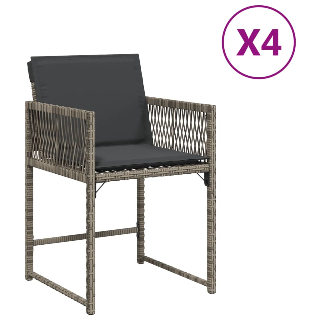 Gartenstühle mit Kissen 4 Stk. Grau Poly Rattan