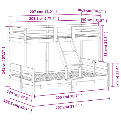 Etagenbett 80x200/120x200 cm Weiß Massivholz Kiefer