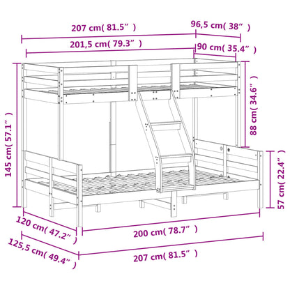 Etagenbett 90x200/120x200 cm Weiß Massivholz Kiefer