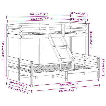 Etagenbett 90x200/140x200 cm Wachsbraun Massivholz Kiefer