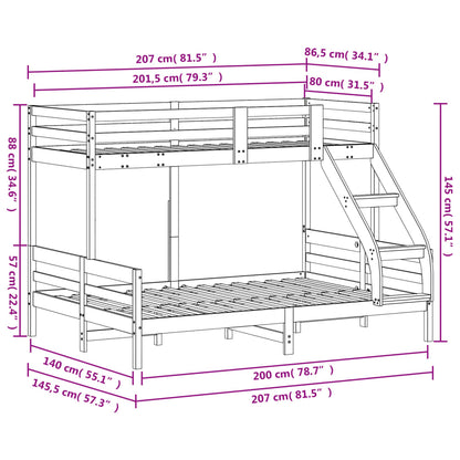 Etagenbett 80x200/140x200 cm Wachsbraun Massivholz Kiefer