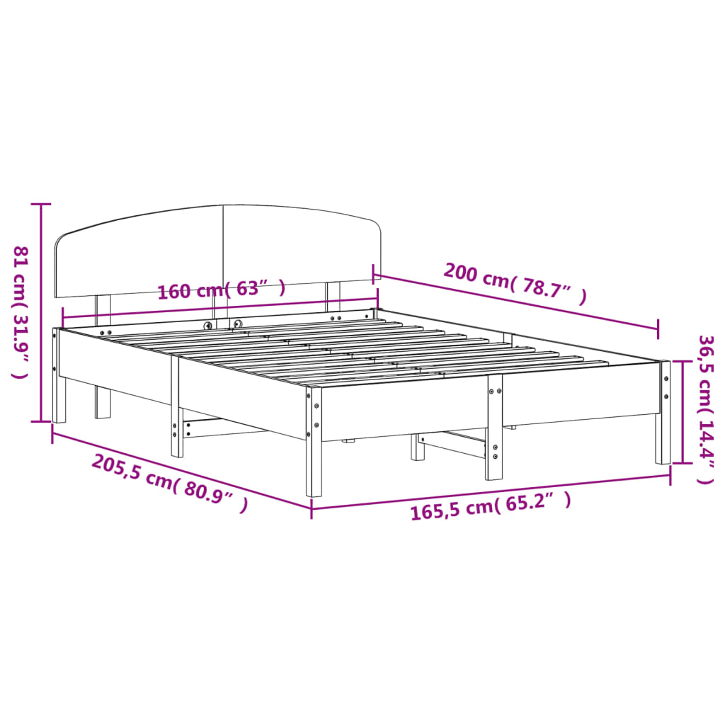 Massivholzbett ohne Matratze 160x200 cm Kiefernholz