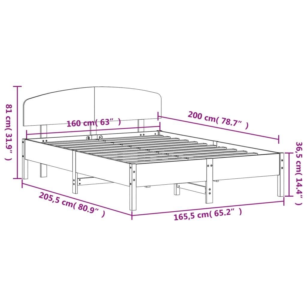 Massivholzbett ohne Matratze Weiß 160x200 Kiefernholz