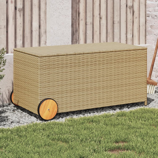 Gartentruhe mit Rollen Beige 190L Poly Rattan