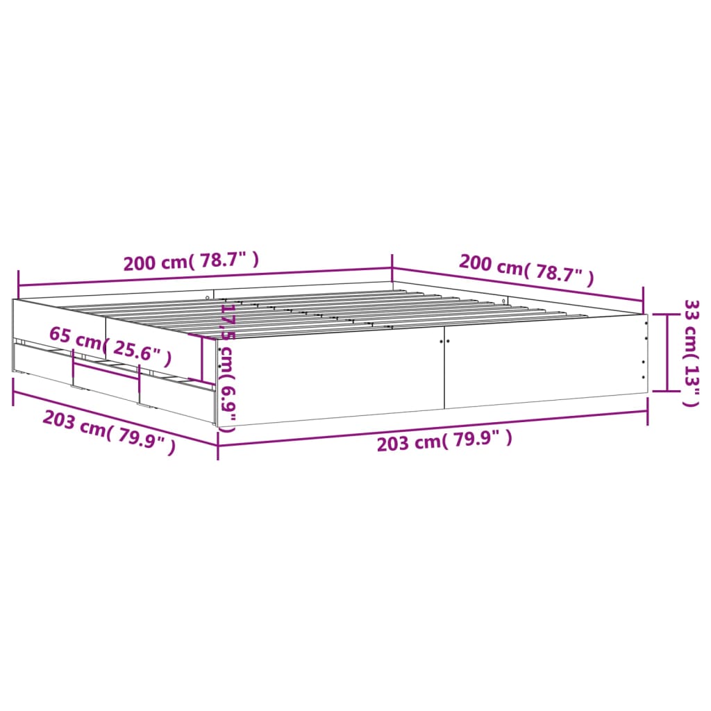 Bettgestell mit Schubladen Grau Sonoma 200x200cm Holzwerkstoff