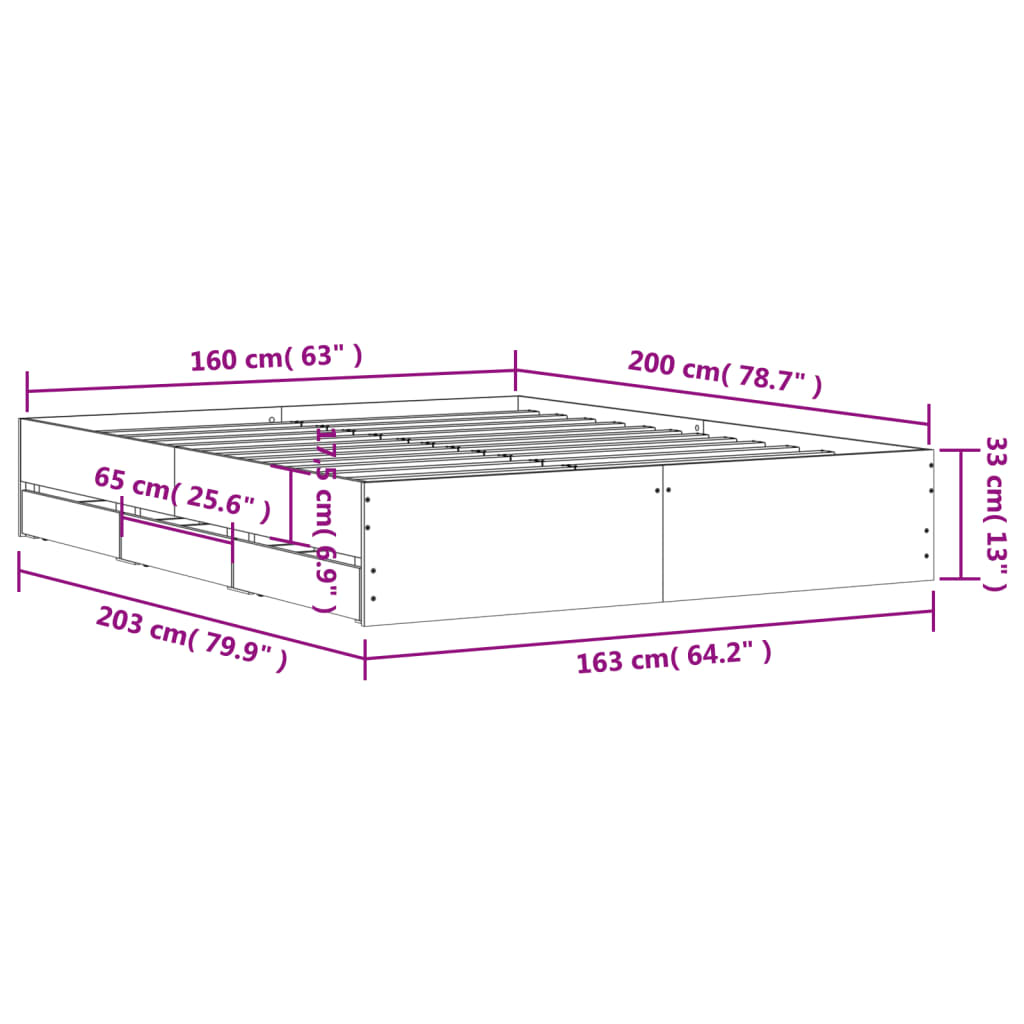 Bettgestell mit Schubladen Sonoma-Eiche 160x200cm Holzwerkstoff