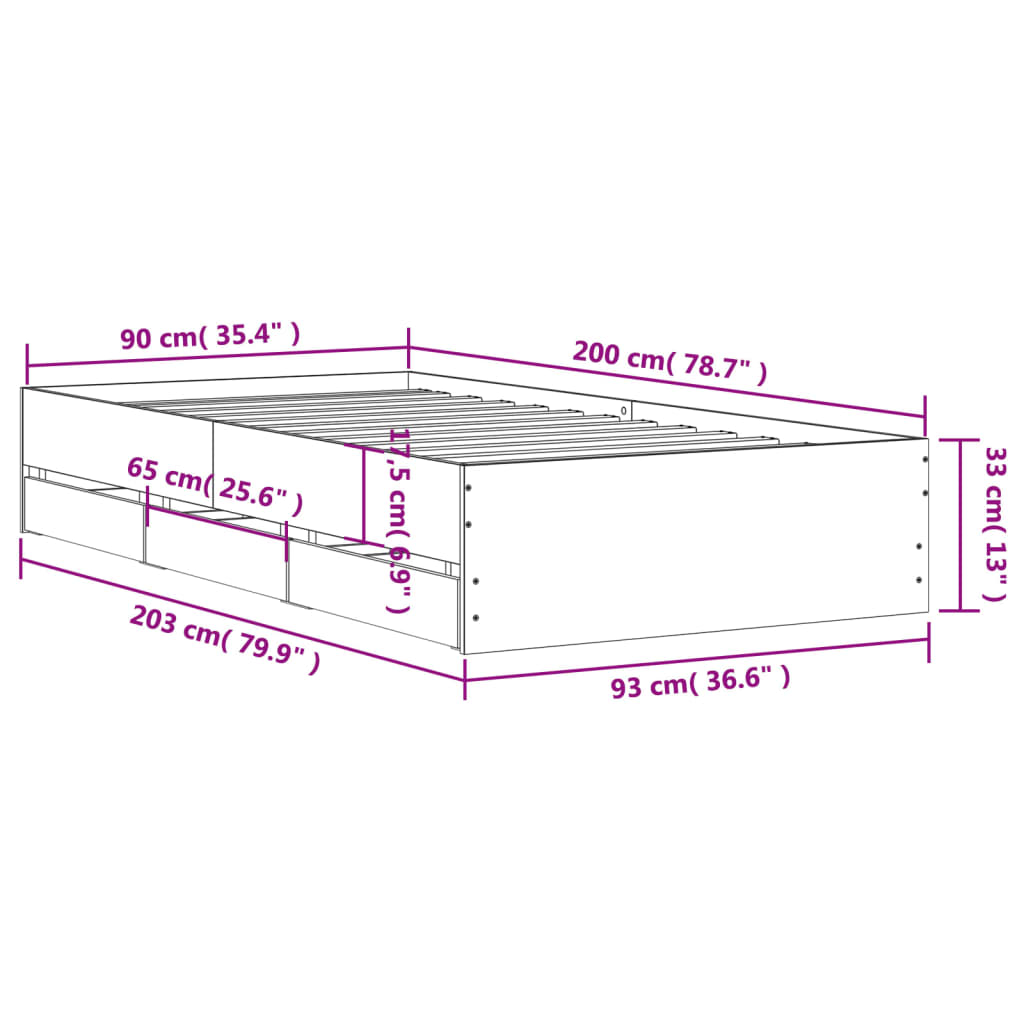 Bettgestell mit Schubladen Sonoma-Eiche 90x200cm Holzwerkstoff