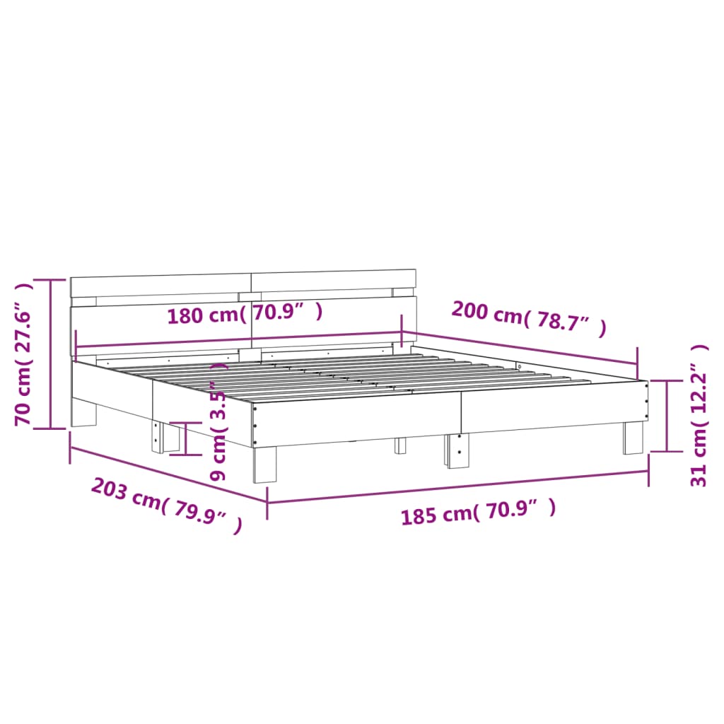 Bettgestell mit Kopfteil Braun Eichen-Optik 180x200 cm