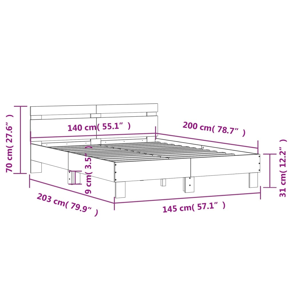 Bettgestell mit Kopfteil Braun Eichen-Optik 140x200 cm