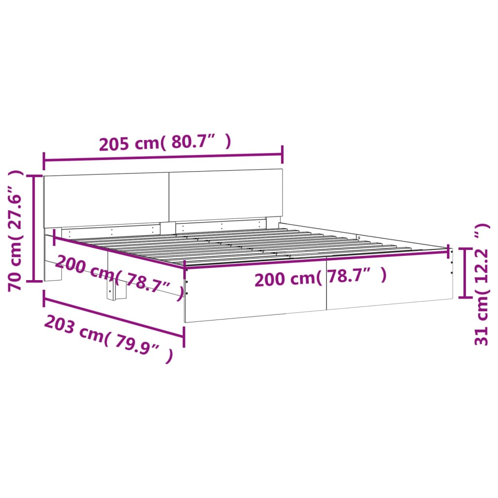 Bettgestell mit Kopfteil Weiß 200x200 cm