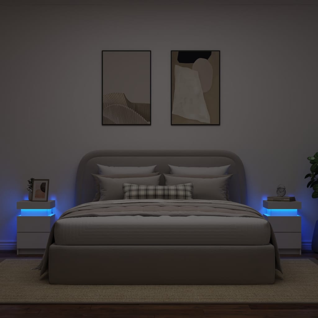 Nachttische mit LED-Leuchten 2 Stk. Weiß 35x39x55 cm