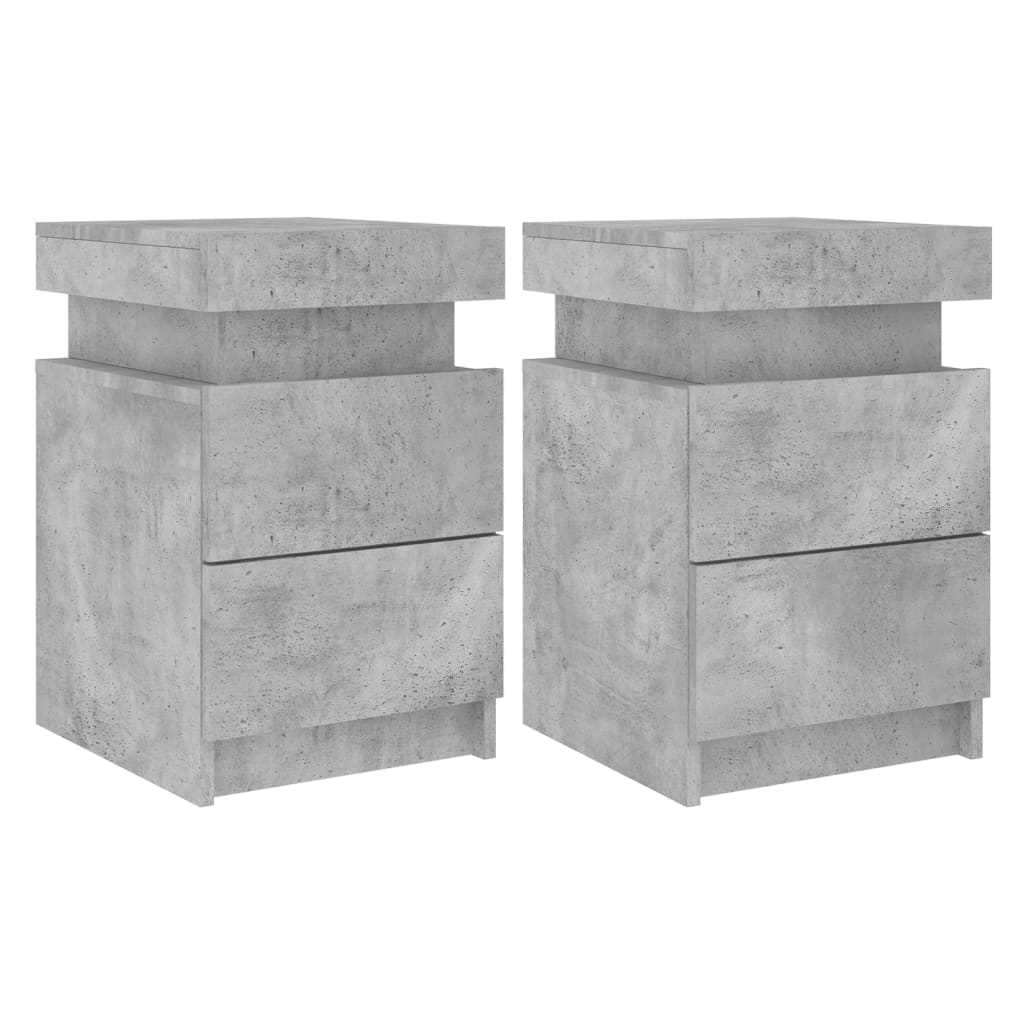 Bedside tables with LED lights 2 pcs. Concrete grey 35x39x55 cm