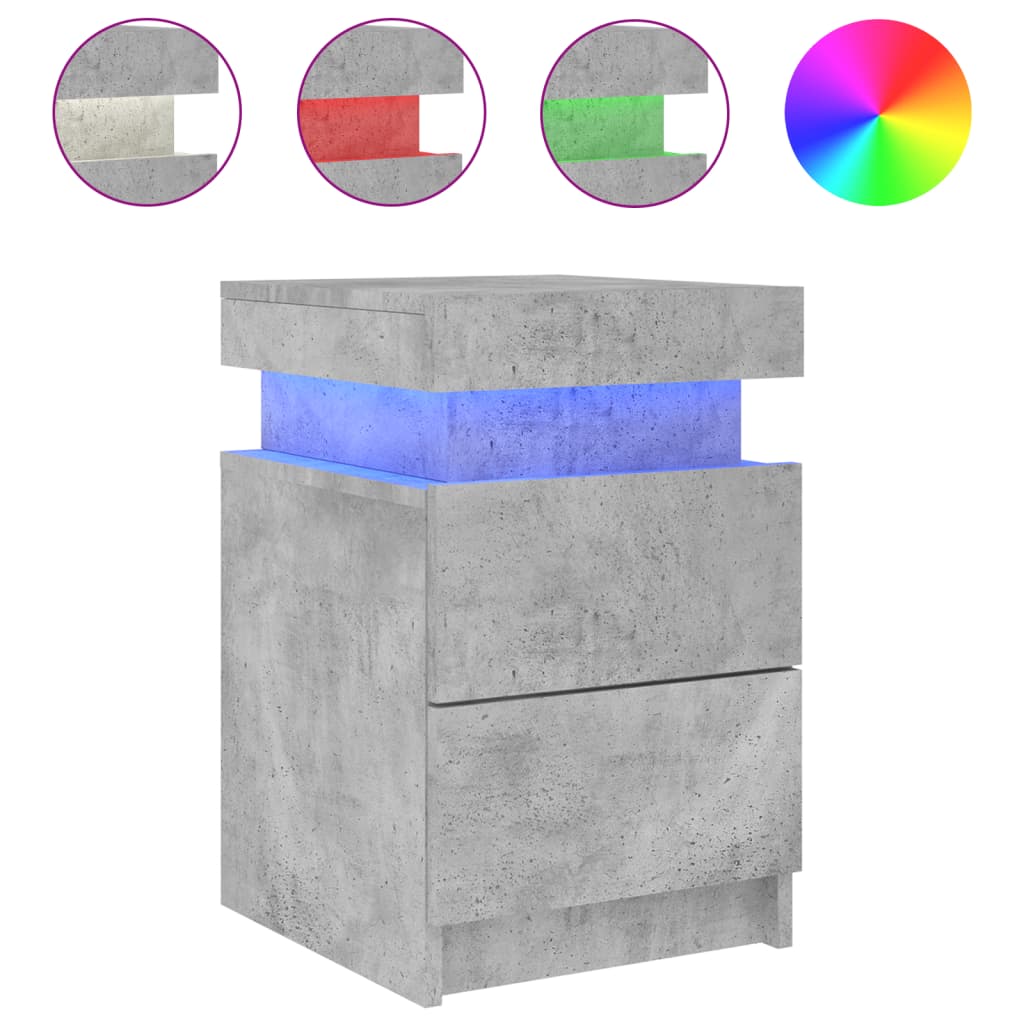 Bedside tables with LED lights 2 pcs. Concrete grey 35x39x55 cm