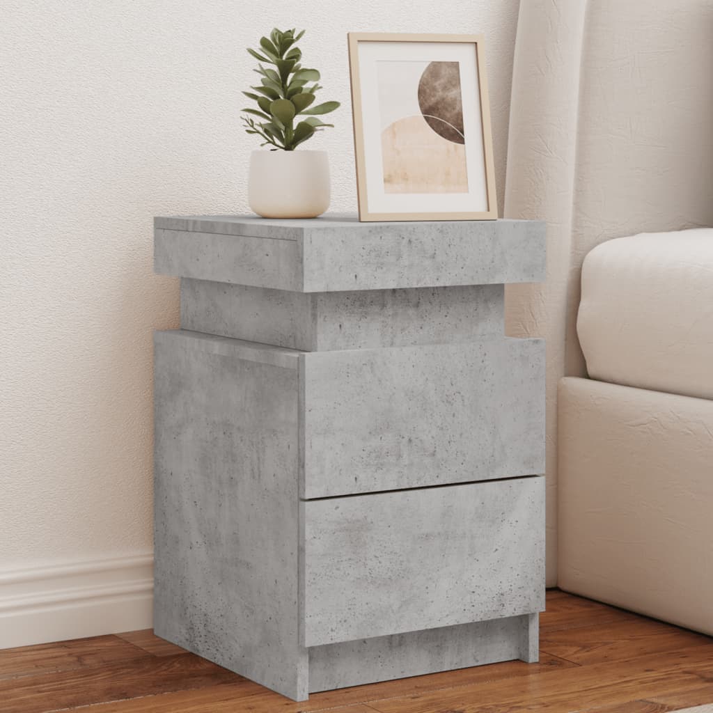 Bedside tables with LED lights 2 pcs. Concrete grey 35x39x55 cm