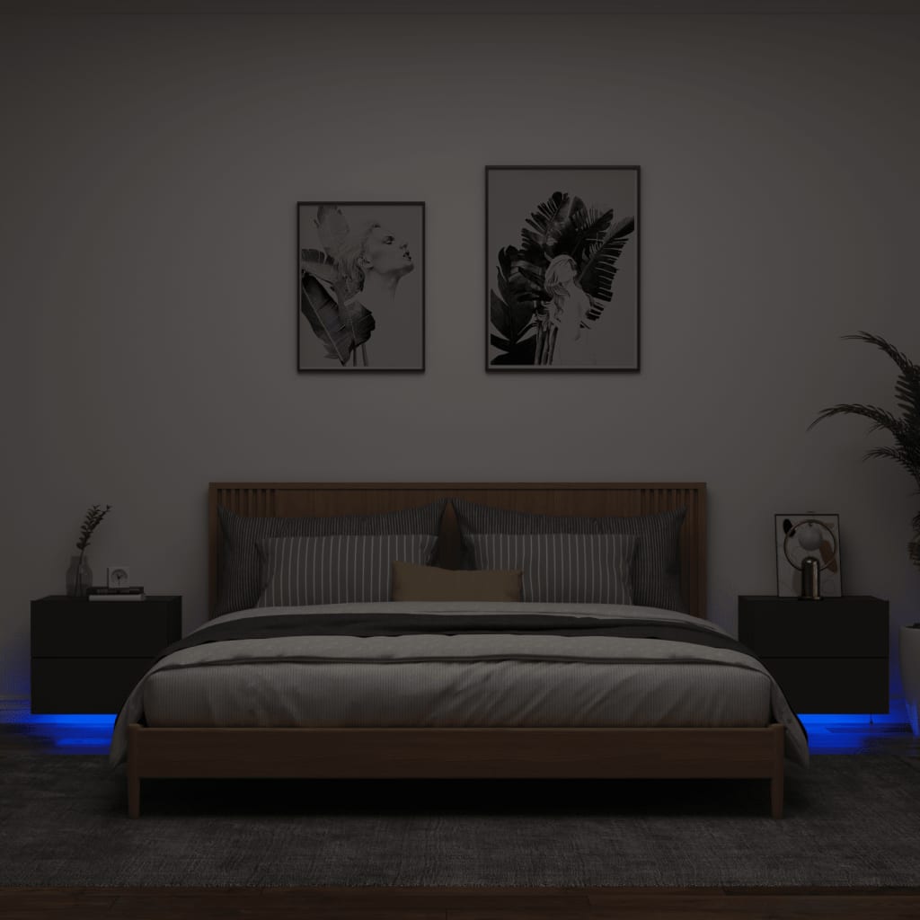 Wand-Nachttische mit LED-Leuchten 2 Stk. Schwarz