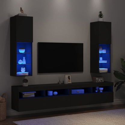 TV-Schränke mit LED-Leuchten 2 Stk. Schwarz 30,5x30x102 cm