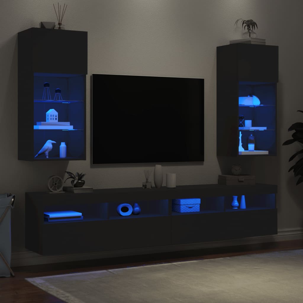 TV-Schränke mit LED-Leuchten 2 Stk. Schwarz 40,5x30x90 cm