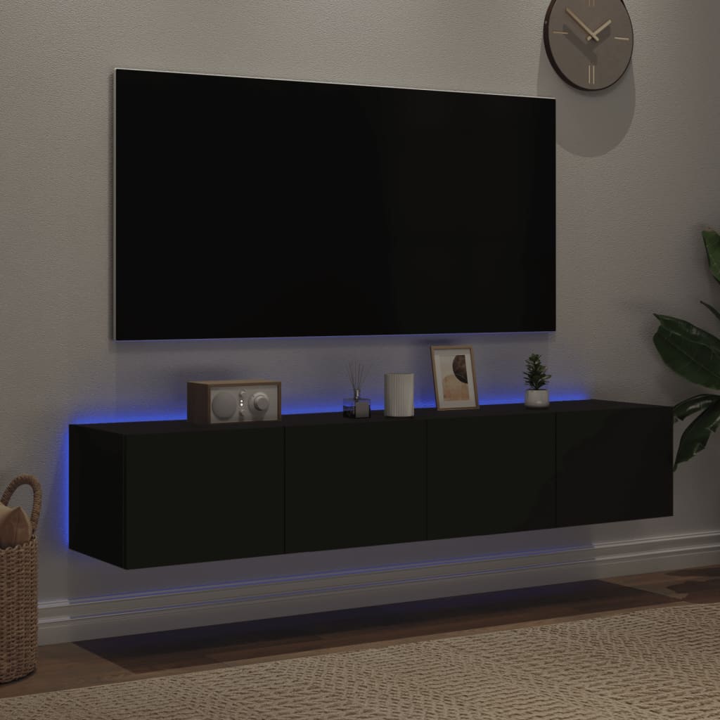 TV-Wandschränke mit LED-Leuchten 2 Stk. Schwarz 80x35x31 cm