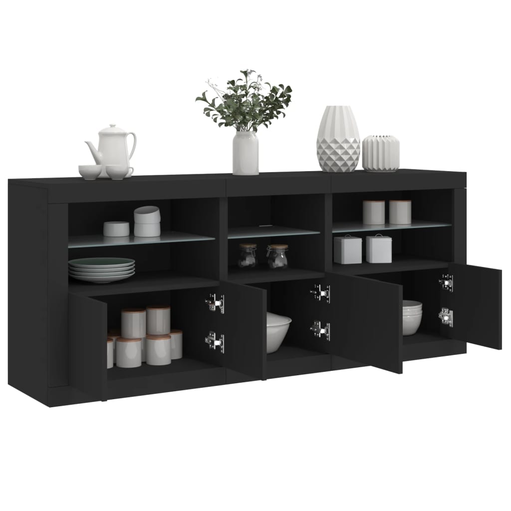 Sideboard mit LED-Leuchten Schwarz 162x37x67 cm