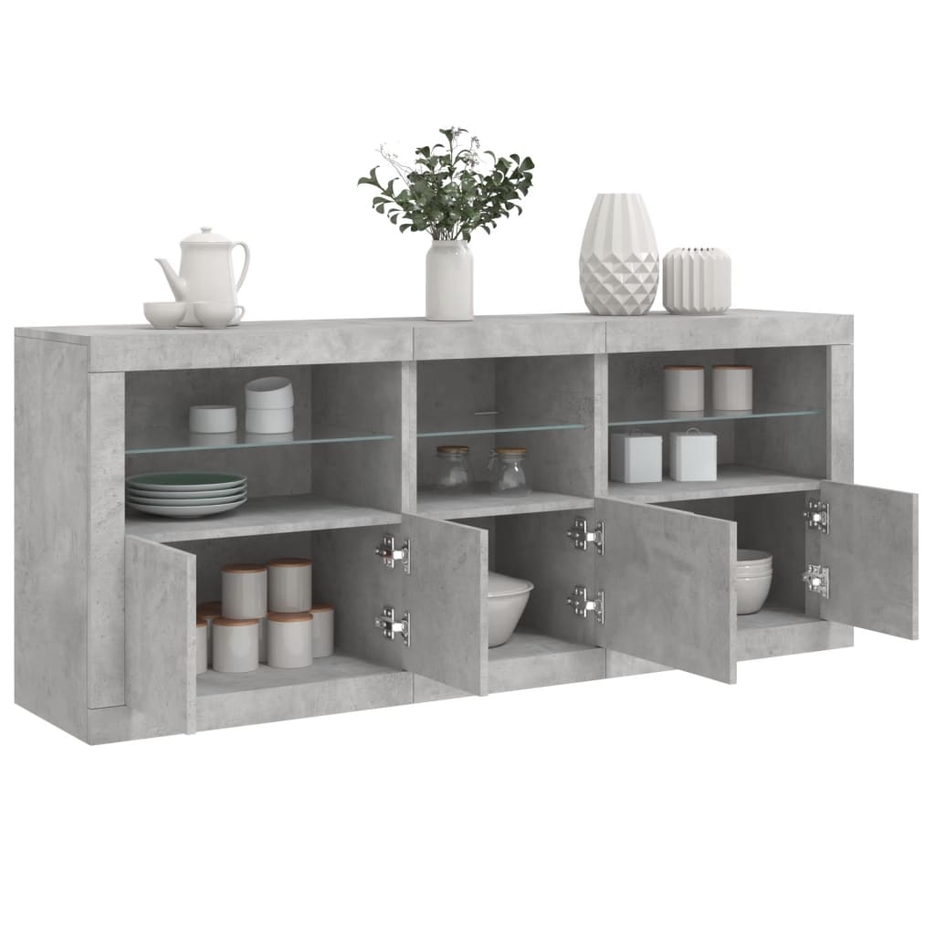 Sideboard mit LED-Leuchten Betongrau 162x37x67 cm