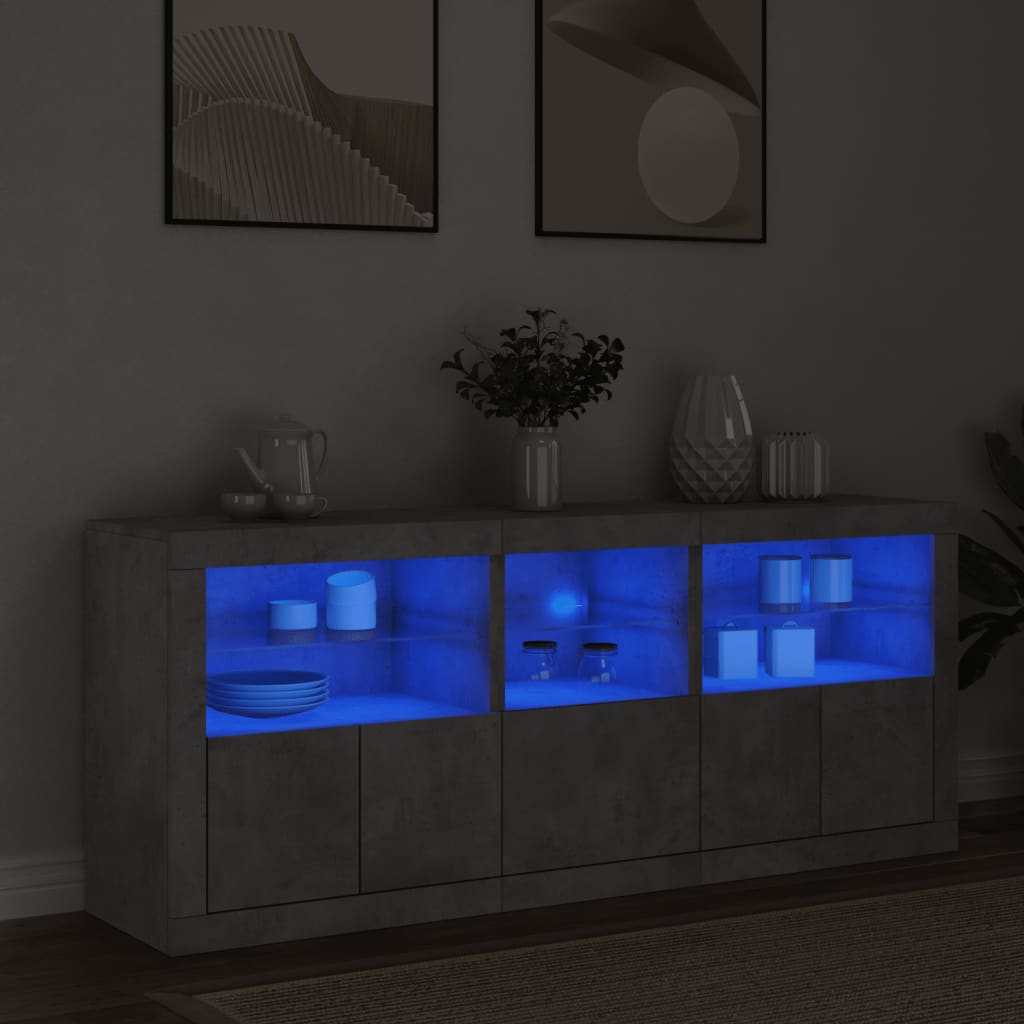 Sideboard mit LED-Leuchten Betongrau 162x37x67 cm