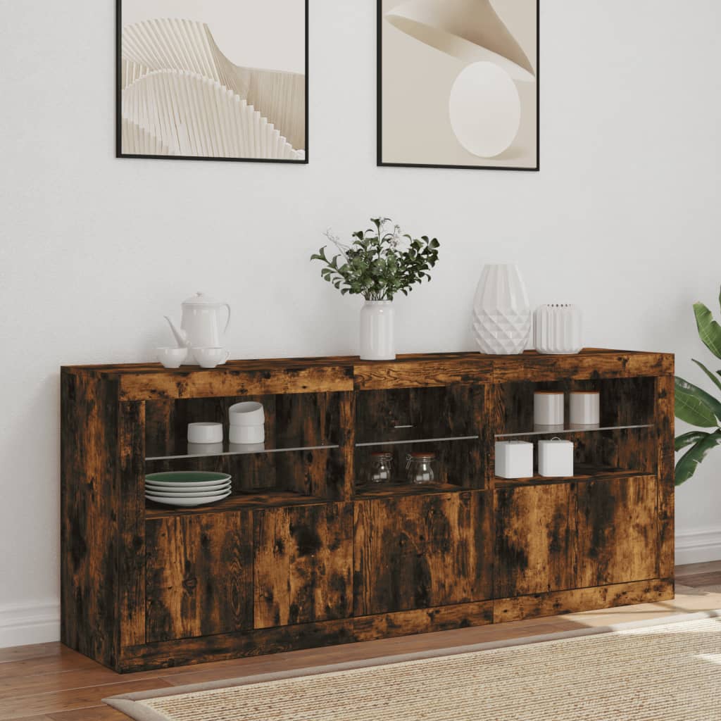 Sideboard mit LED-Leuchten Räuchereiche 162x37x67 cm