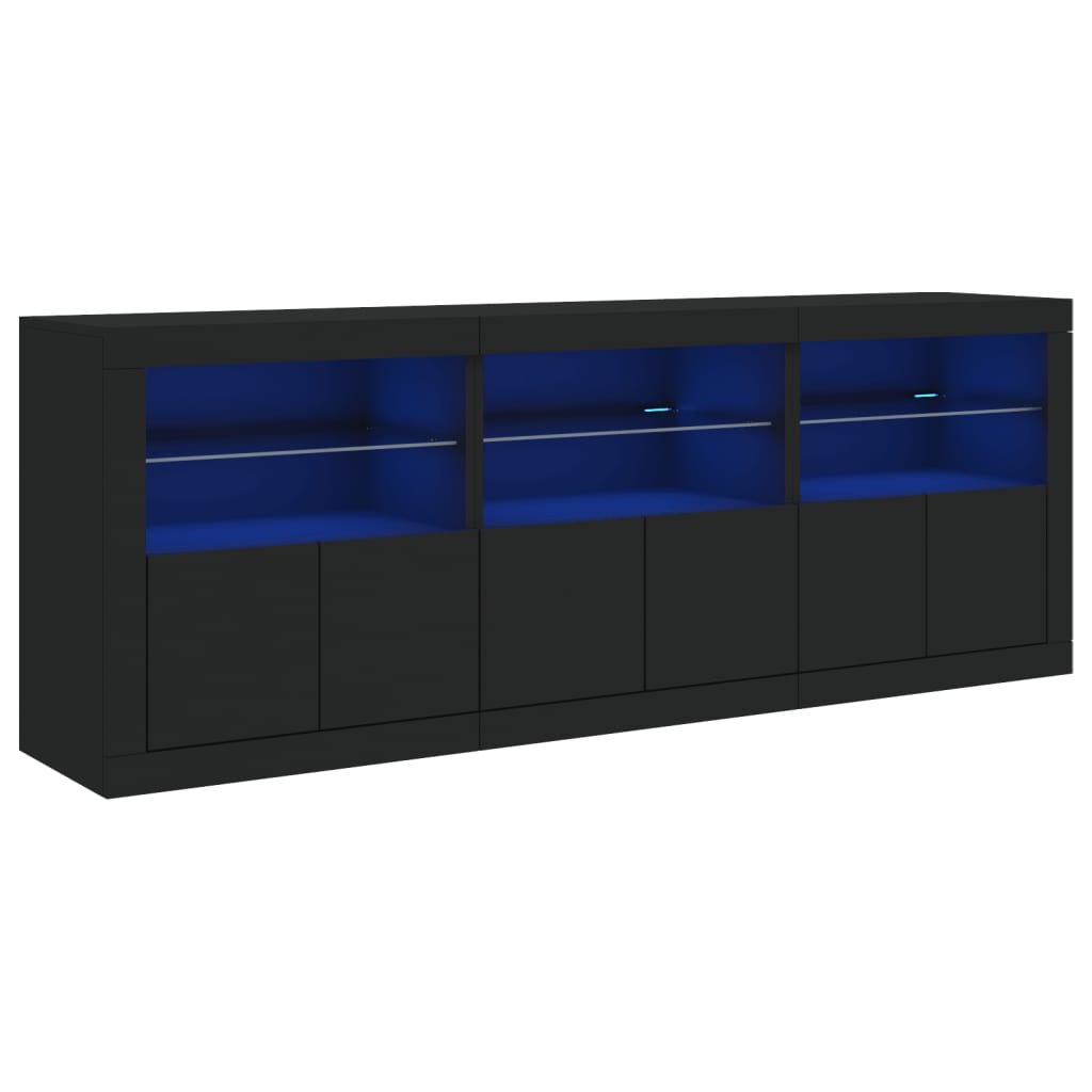 Sideboard mit LED-Leuchten Schwarz 181,5x37x67 cm