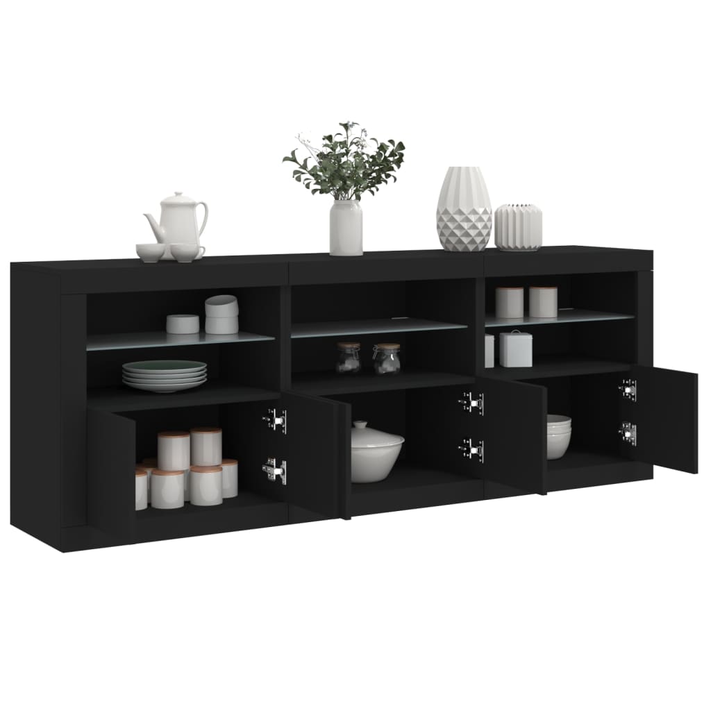 Sideboard mit LED-Leuchten Schwarz 181,5x37x67 cm