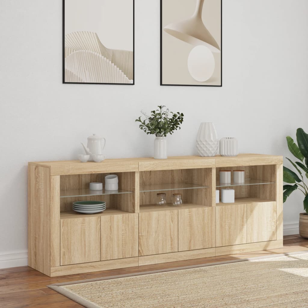 Sideboard mit LED-Leuchten Sonoma-Eiche 181,5x37x67 cm