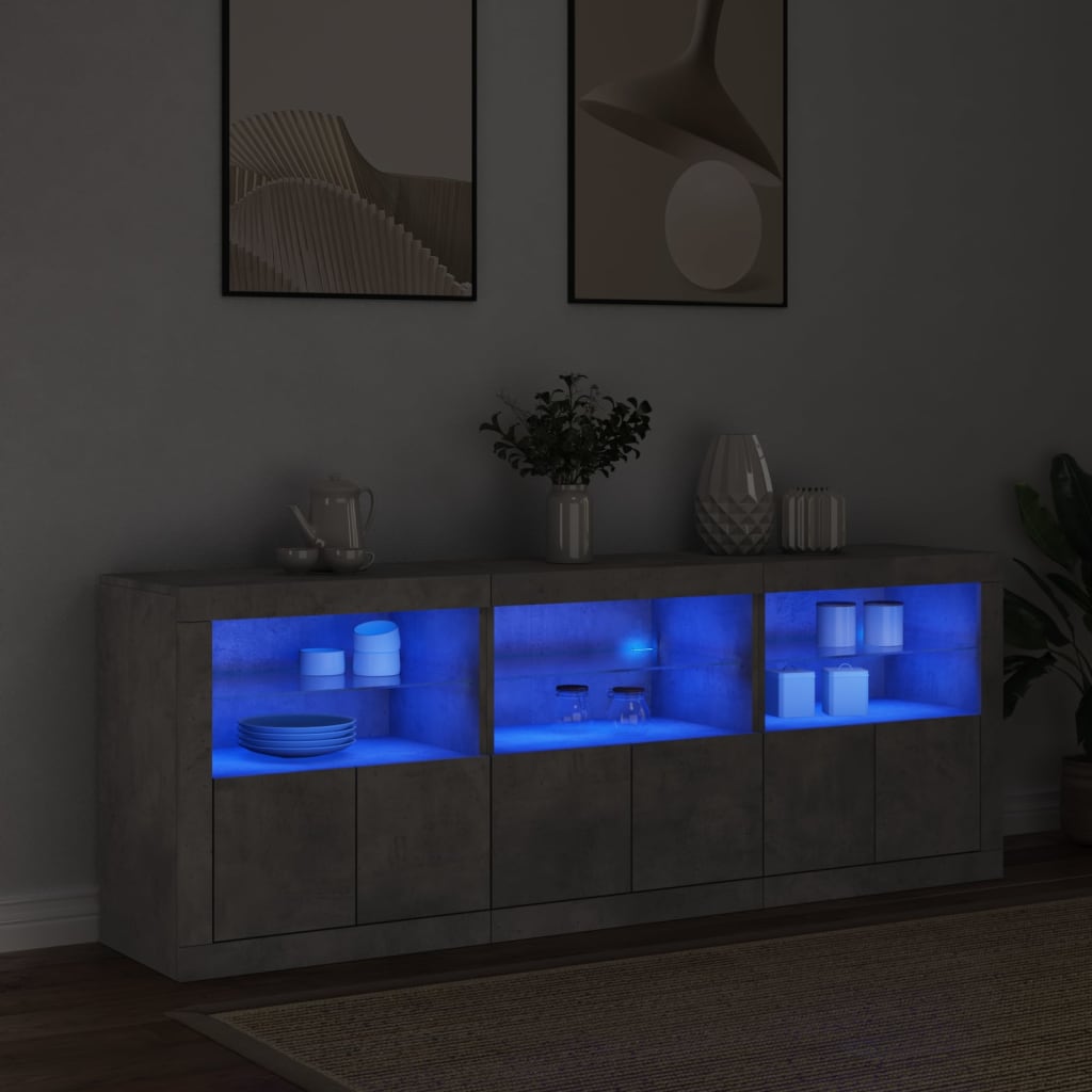 Sideboard mit LED-Leuchten Betongrau 181,5x37x67 cm