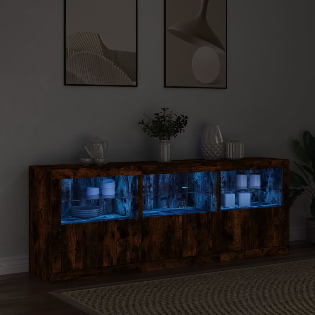 Sideboard mit LED-Leuchten Räuchereiche 181,5x37x67 cm