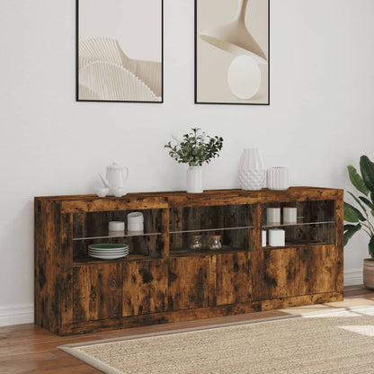 Sideboard mit LED-Leuchten Räuchereiche 181,5x37x67 cm