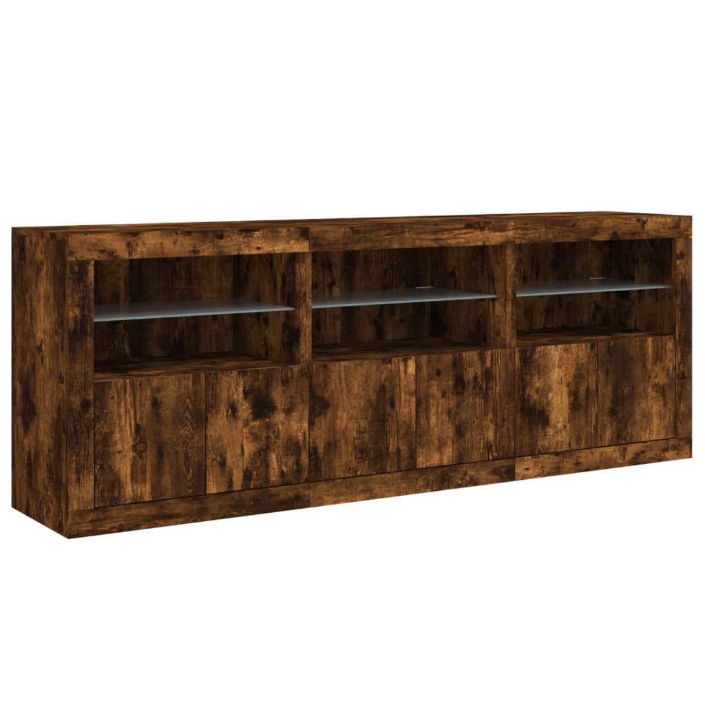 Sideboard mit LED-Leuchten Räuchereiche 181,5x37x67 cm