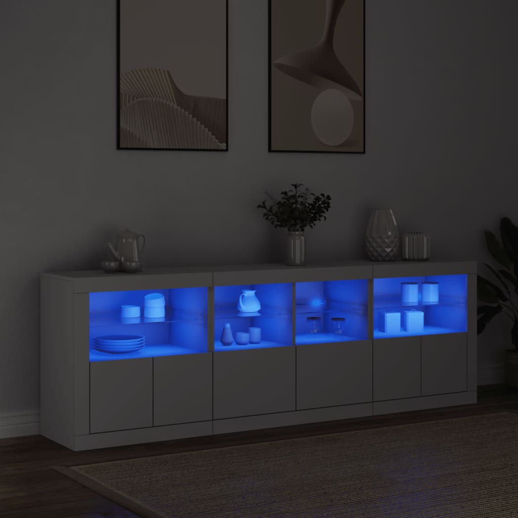 Sideboard mit LED-Leuchten Weiß 202x37x67 cm