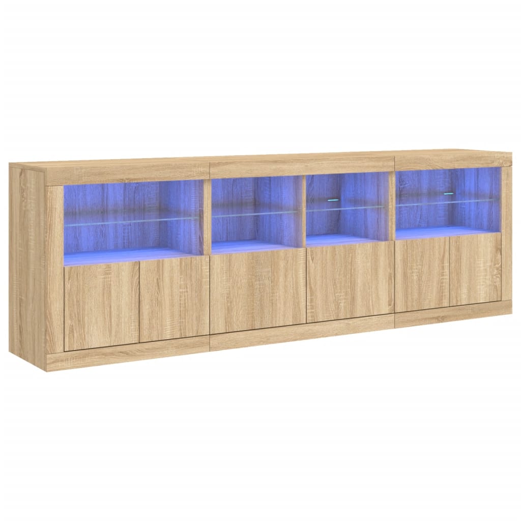 Sideboard mit LED-Leuchten Sonoma-Eiche 202x37x67 cm