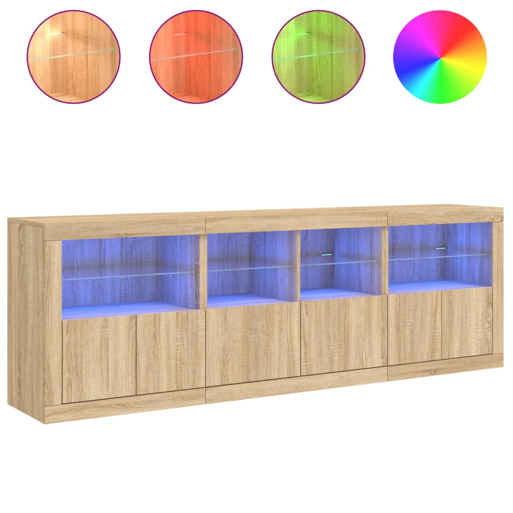 Sideboard mit LED-Leuchten Sonoma-Eiche 202x37x67 cm