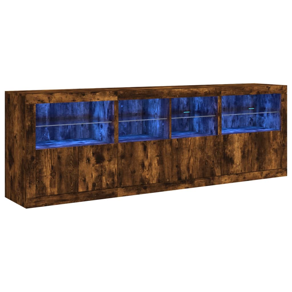 Sideboard mit LED-Leuchten Räuchereiche 202x37x67 cm