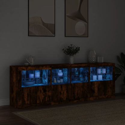 Sideboard mit LED-Leuchten Räuchereiche 202x37x67 cm